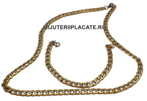 Set Lant+Bratara Inox Cuban Auriu Argintiu Cod S226 - Img 2