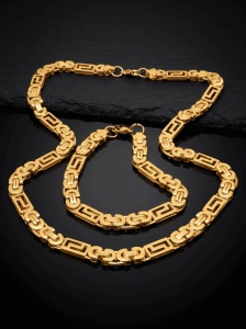 Set Lanț și Brățară Barbati Placat Aur 14K, Model Bizantin Grecesc, Otel Inoxidabil, 60cm Cod S72S - Img 2