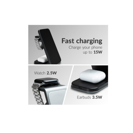 Incarcator whirless 3 in 1 pentru telefon, ceas, si casti. Statie de incarcare whirles 3 in 1 Apple si Galaxy watch