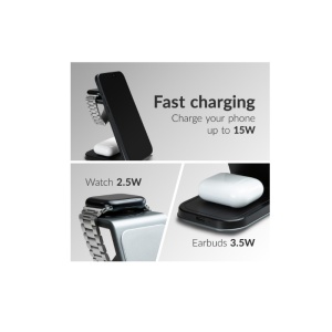 Incarcator whirless 3 in 1 pentru telefon, ceas, si casti. Statie de incarcare whirles 3 in 1 Apple si Galaxy watch