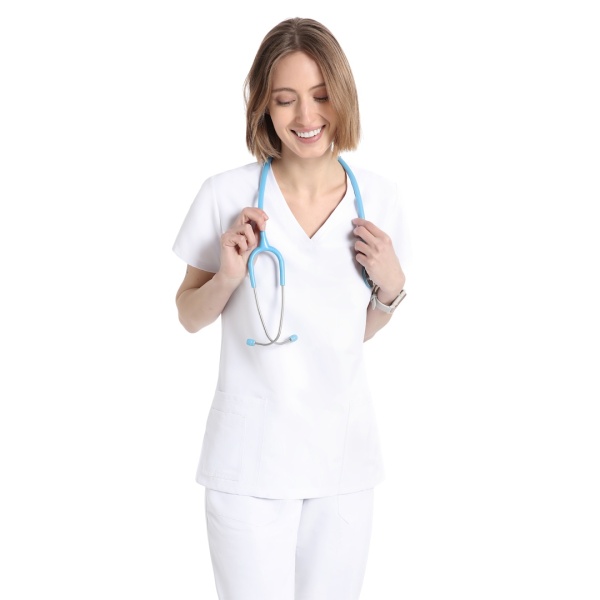 Bluze medicale care nu se calca, Quick Power albe, maneca scurta