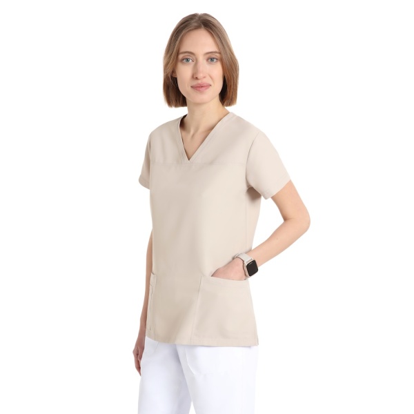 Bluze medicale care nu se calca, Quick Power bej, maneca scurta