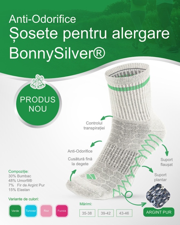 Sosete alergare, talpa flausata, BonnySilver® 303K gri verde
