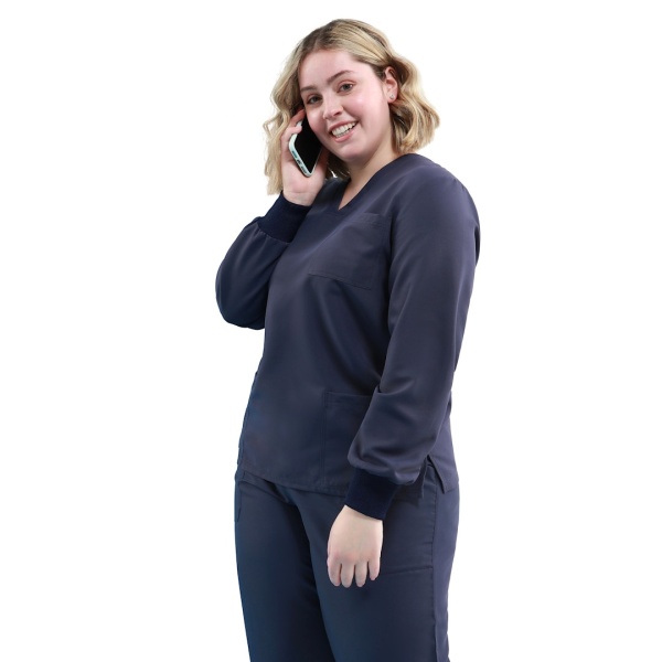 Bluze medicale care nu se calca, Quick Smart bleumarin, maneca lunga