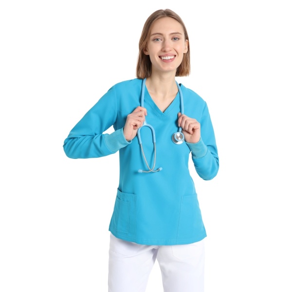 Bluze medicale care nu se calca, Quick Power turcoaz, maneca lunga