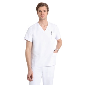 Bluze medicale care nu se calca, Quick Smart albe, maneca scurta, pentru barbati