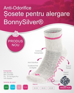 Sosete alergare, talpa flausata, BonnySilver® 303K gri fucsia