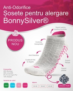 Sosete alergare, talpa flausata, BonnySilver® 302K gri fucsia
