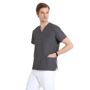 Bluze medicale care nu se calca, Quick Smart gri, maneca scurta