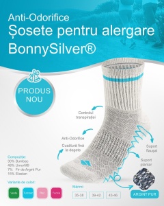 Sosete alergare, talpa flausata, BonnySilver® 303E gri turcoaz