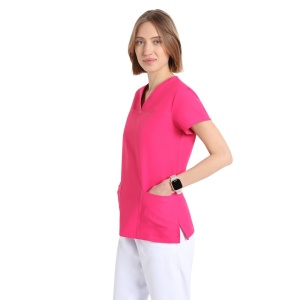 Bluze medicale care nu se calca, Quick Power fucsia, maneca scurta