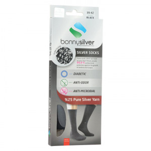 Ciorapi pentru diabetici, 25% fir argint pur, BonnySilver® 114 negru - pentru femei si barbati
