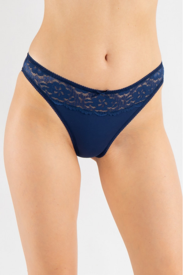 Chilot femei brazilian, bumbac si dantela / NAVY