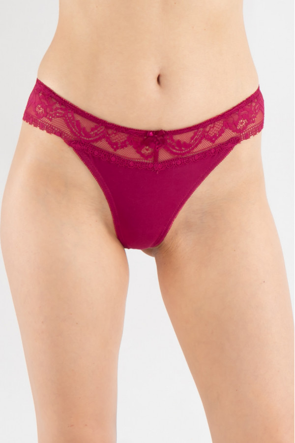 Chilot femei brazilian, bumbac si dantela / FUCSIA