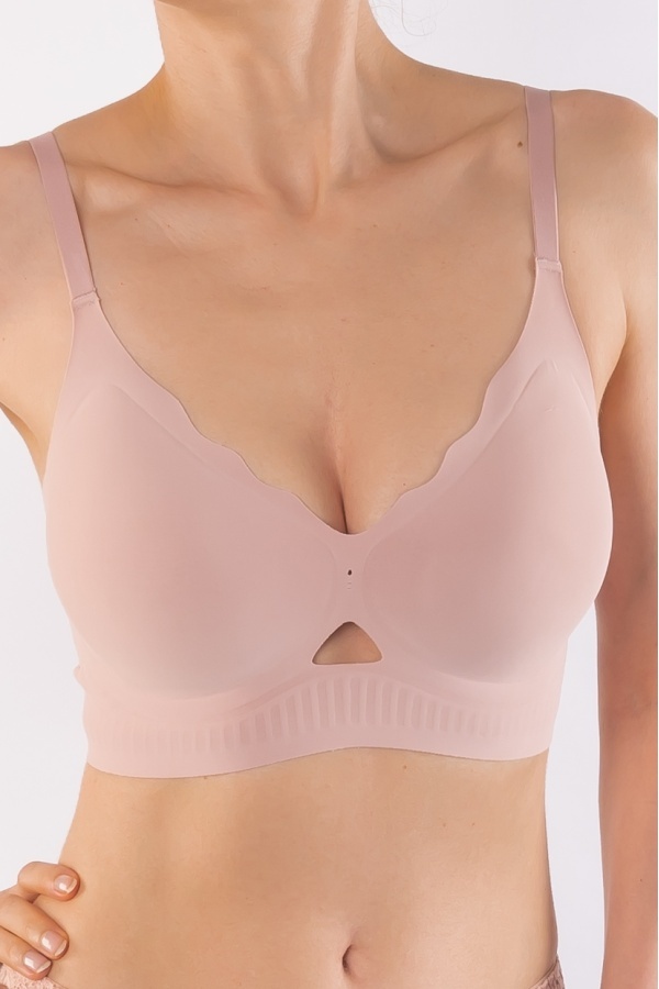 Sutien tip bustiera soft confort fara armatura, cupe moi, din microfibra Liora, Roze