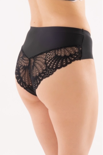 Chiloti brazilieni Maya fara cusaturi la tiv, microfibra si dantela , Negru - Img 1