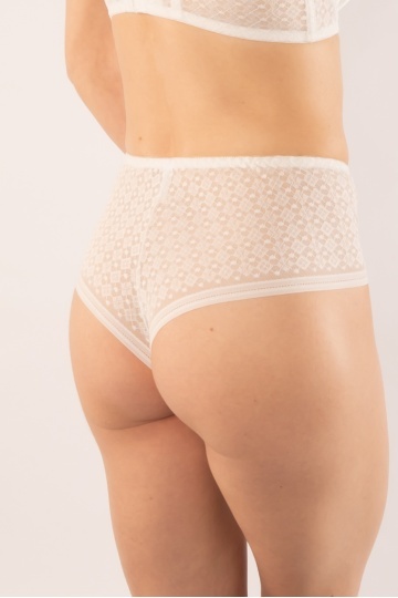 Chiloti eleganti Chiara Brazilian, din dantela cu talie inalta , Alb - Img 2