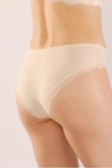 Chiloti femei MILANO, panty clasic din bumbac, bordura de dantela, Cream - Img 2