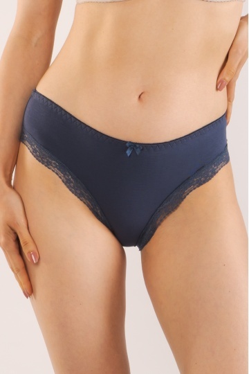 Chiloti femei MILANO, panty clasic din bumbac, bordura de dantela, Navy Blue - Img 5