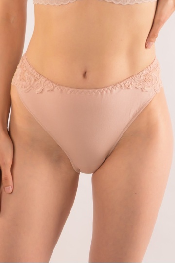 Chiloti femei talie inalta bumbac si dantela Felicia, Roze Nude - Img 3