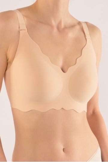 Sutien Antonia, tip bustiera soft confort fara armatura, cupe moi, din microfibra S - 3XL Bej