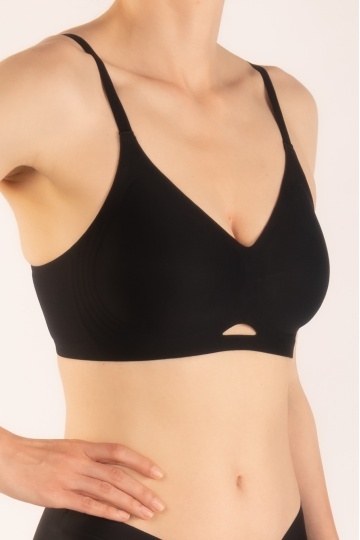 Sutien Avena, tip bustiera soft confort fara armatura, cupe moi, din microfibra S - XL, Negru - Img 6