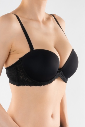 Sutien balconette push-up extra, cupa preformata, Microfibra, Negru cupe B si C - Img 5