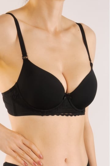 Sutien LARA, cupe preformate soft feel, push-up mediu, cupe B, C, Negru