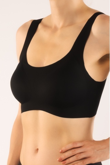 Sutien soft-touch Raisa tip bustiera cu bretea lata, fara armatura, cupe moi, din microfibra , Negru - Img 2