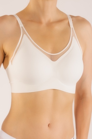 Sutien soft-touch Savana tip bustiera fara armatura, cupe buretate moi, din microfibra , Alb - Img 3