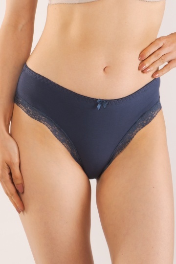 Chiloti femei MILANO, panty clasic din bumbac, bordura de dantela, Navy Blue - Img 2