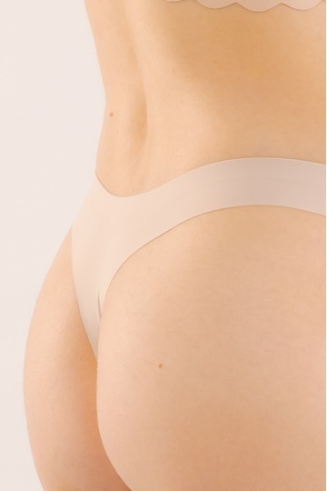 Chiloti laser cut Marigold, Tanga fara cusaturi la tiv, microfibra, Nude