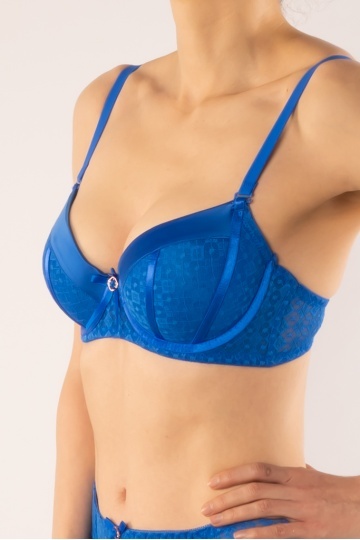 Sutien Chiara push-up elegant, cupa preformata, Albastru - Img 4