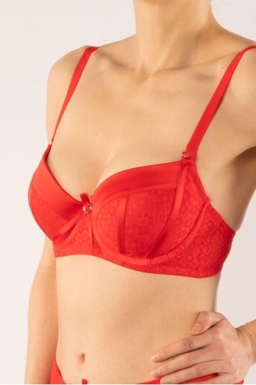 Sutien Chiara push-up elegant, cupa preformata, Rosu - Img 4