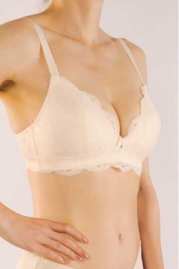 Sutien FABIA, fara armatura, cupe subtiri preformate imbracate in dantela, cupe B, C, D, Cream - Img 6