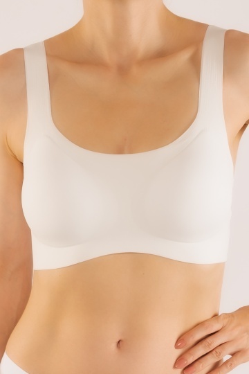 Sutien soft-touch Raisa tip bustiera cu bretea lata, fara armatura, cupe moi, din microfibra , Alb - Img 5