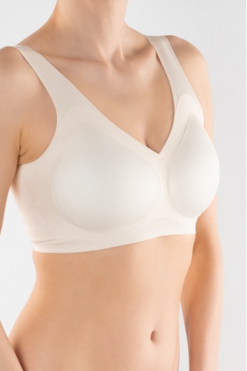Sutien tip bustiera soft confort fara armatura, cupe moi, din microfibra Daiana, Butter Cream - Img 3