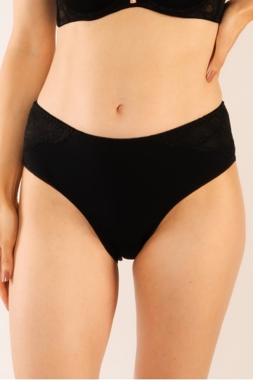 Chiloti femei CLAUDIA, chilot clasic din bumbac, dantela pe sold, Negru - Img 2