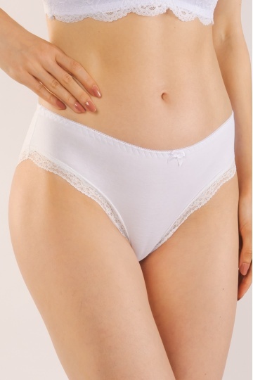 Chiloti femei MILANO, panty clasic din bumbac, bordura de dantela, Alb - Img 4