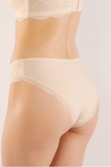 Chiloti femei MILANO, panty clasic din bumbac, bordura de dantela, Cream - Img 5
