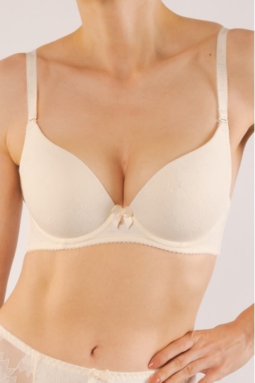 Sutien cupa preformata subtire Vera, imbracat in microfibra, cupe B, C, D, Crem - Img 2