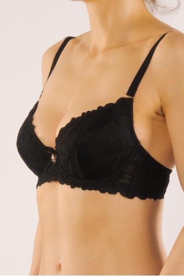 Sutien Leila cupa preformata, imbracata cu dantela ,cupa B si C, Negru - Img 2