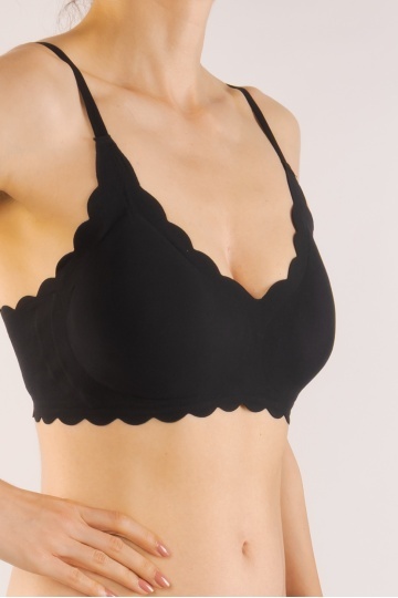 Sutien soft-touch MOIRA tip bustiera fara armatura, cupe buretate moi, din microfibra , Negru - Img 4