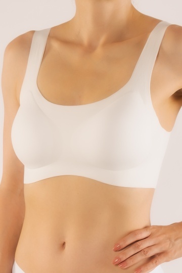 Sutien soft-touch Raisa tip bustiera cu bretea lata, fara armatura, cupe moi, din microfibra , Alb - Img 2