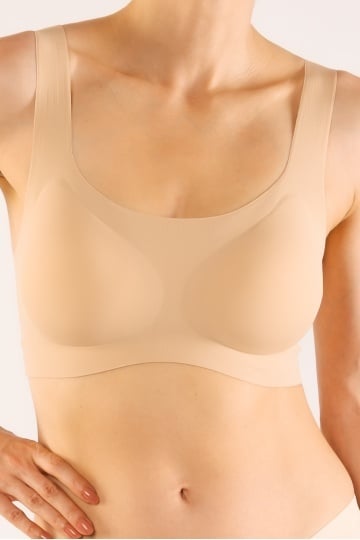 Sutien soft-touch Raisa tip bustiera cu bretea lata, fara armatura, cupe moi, din microfibra , Bej