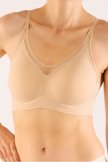 Sutien soft-touch Savana tip bustiera fara armatura, cupe buretate moi, din microfibra , BEJ - Img 3