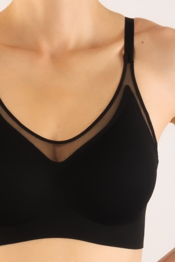 Sutien soft-touch Savana tip bustiera fara armatura, cupe buretate moi, din microfibra , Negru - Img 3