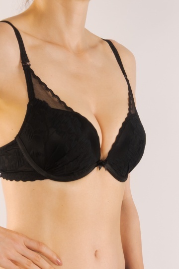 Sutien SOLE extra-push-up cupa preformata, imbracat in dantela, cupe B, C, Negru - Img 3