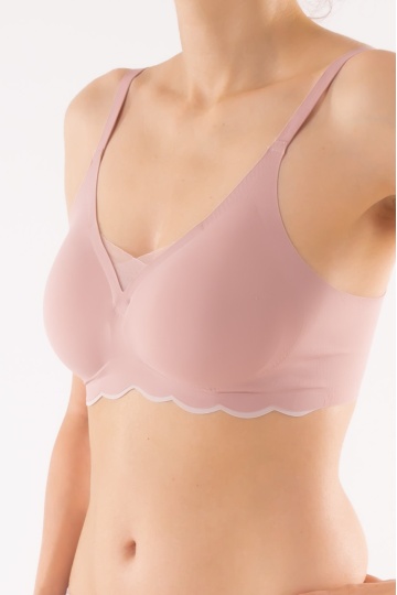 Sutien tip bustiera fara armatura, cupe buretate moi, din microfibra Nova, Roze Nude