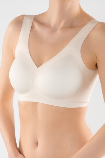 Sutien tip bustiera soft confort fara armatura, cupe moi, din microfibra Daiana, Butter Cream - Img 1
